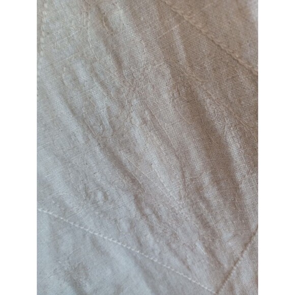 Richard Malcom Irish Linen Button Up Top Women M. Beige Floral Embordered Sleeve - Picture 8 of 15